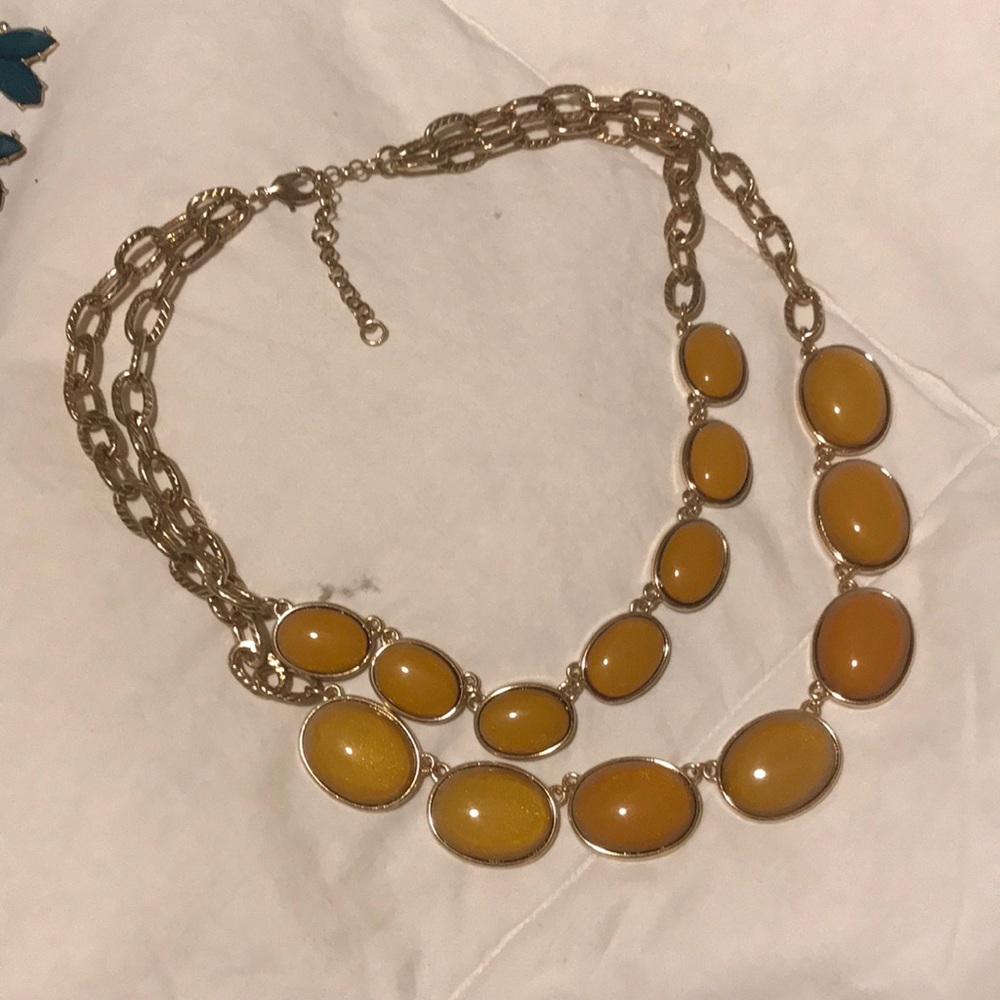Double strand statement necklace, mustard